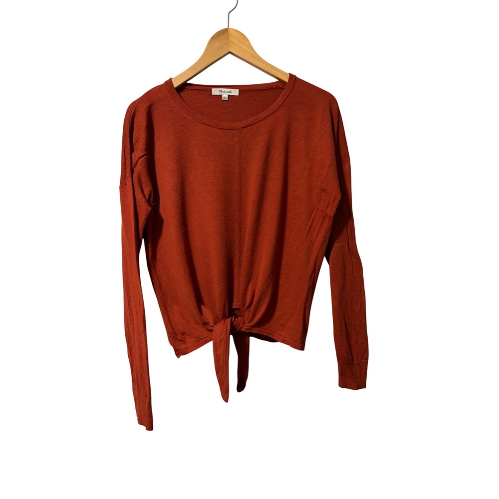 Madewell Rust Orange‎ Long Sleeve Tie Front Knit Sweater Top Women's Size L